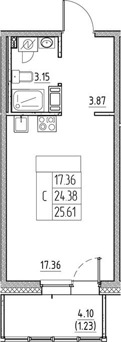 Планировка — Сезоны, Студия, 24 м²