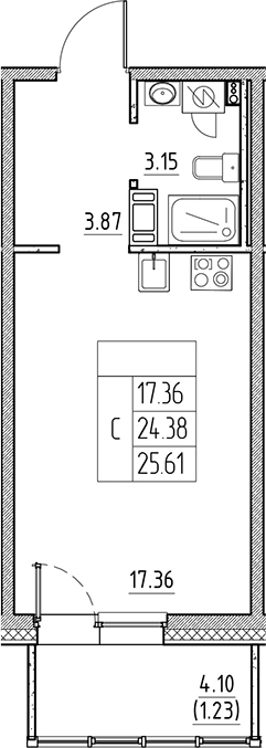 Планировка — Сезоны, Студия, 24 м²
