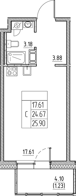 Планировка — Сезоны, Студия, 25 м²