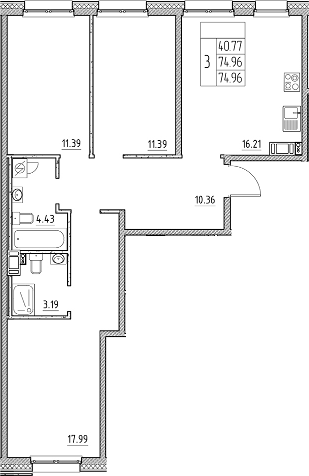 Планировка — Сезоны, 4-комн., 75 м²