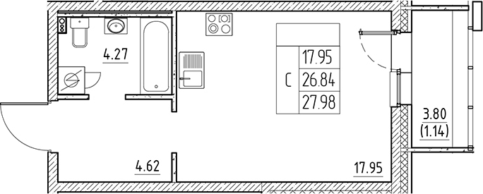 Планировка — Сезоны, Студия, 27 м²