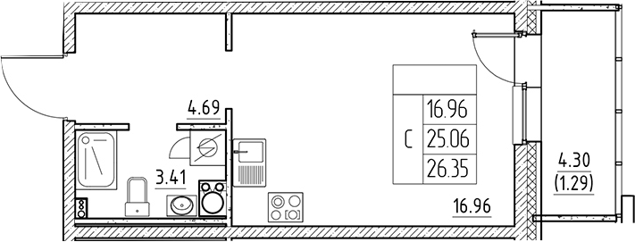 Планировка — Сезоны, Студия, 25 м²