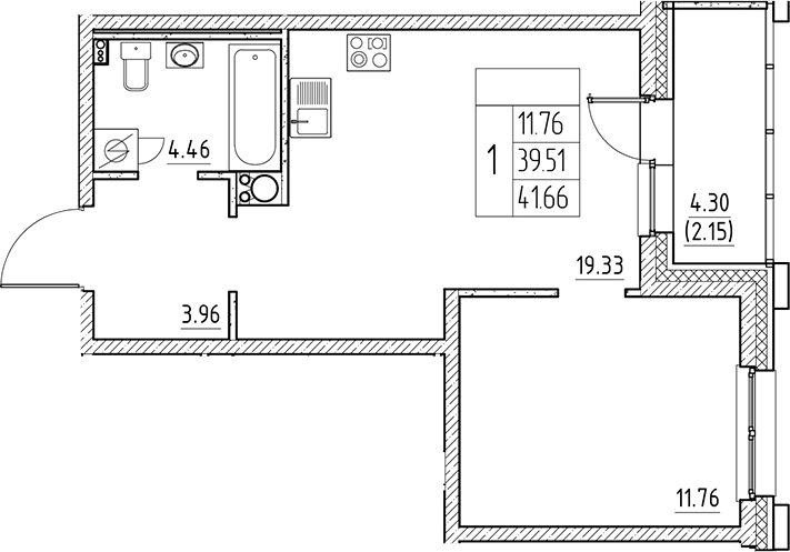 Планировка — Сезоны, 2-комн., 40 м²