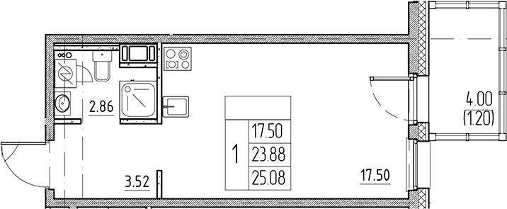 Планировка — Сезоны, Студия, 24 м²