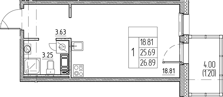 Планировка — Сезоны, Студия, 26 м²