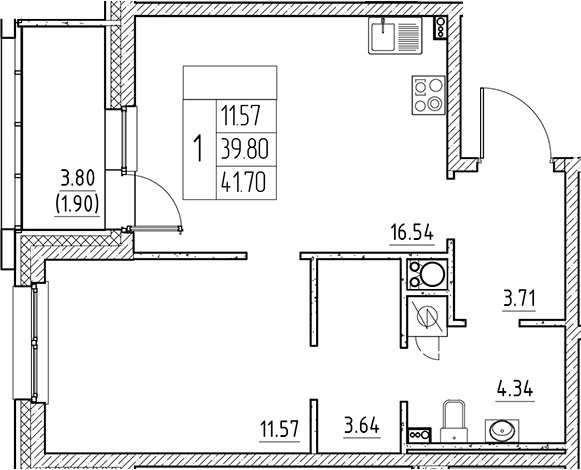 Планировка — Сезоны, 2-комн., 40 м²