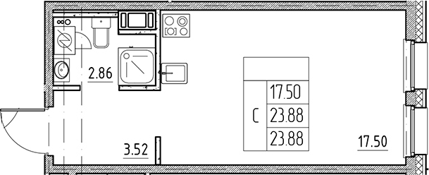 Планировка — Сезоны, Студия, 24 м²