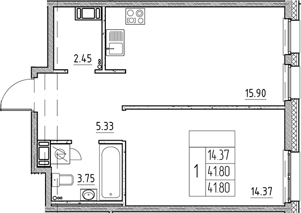 Планировка — Сезоны, 2-комн., 42 м²