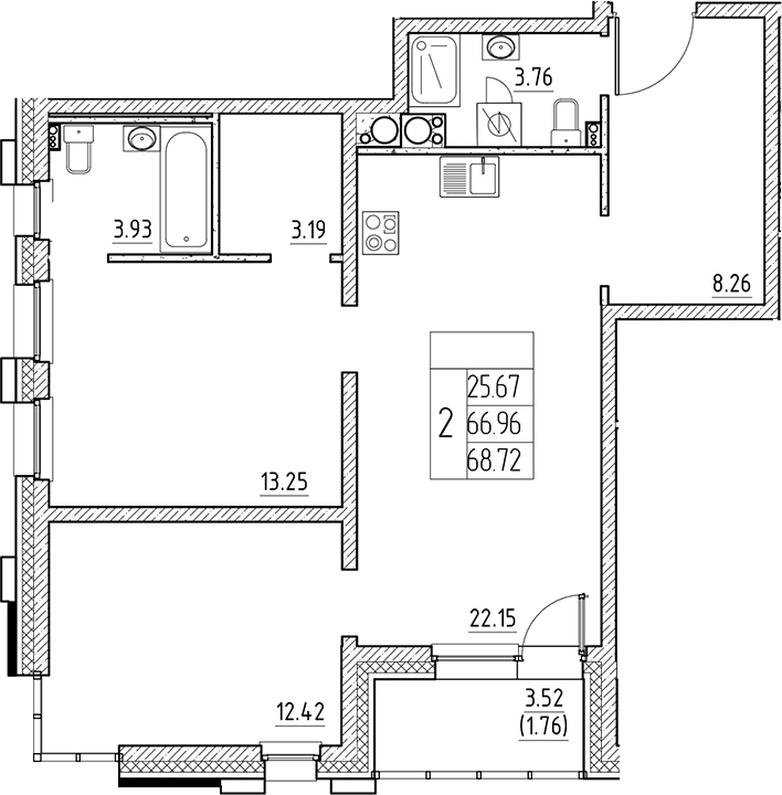 Планировка — Сезоны, 3-комн., 67 м²