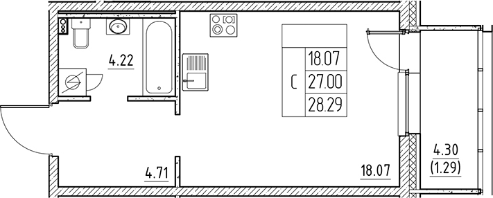 Планировка — Сезоны, Студия, 27 м²
