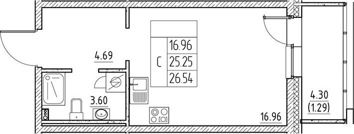 Планировка — Сезоны, Студия, 25 м²