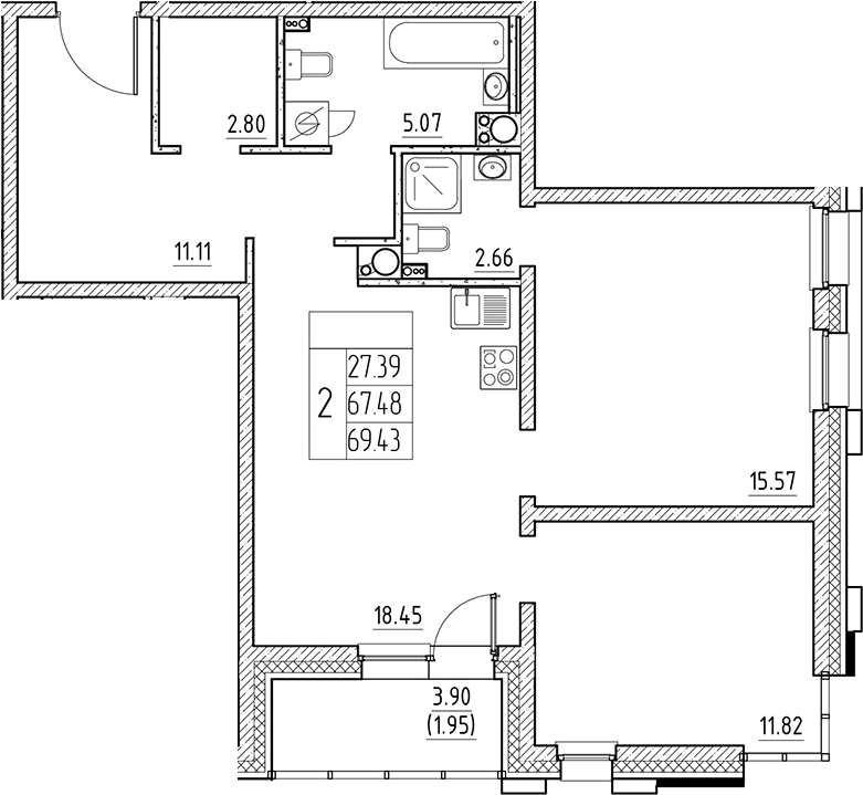Планировка — Сезоны, 3-комн., 67 м²