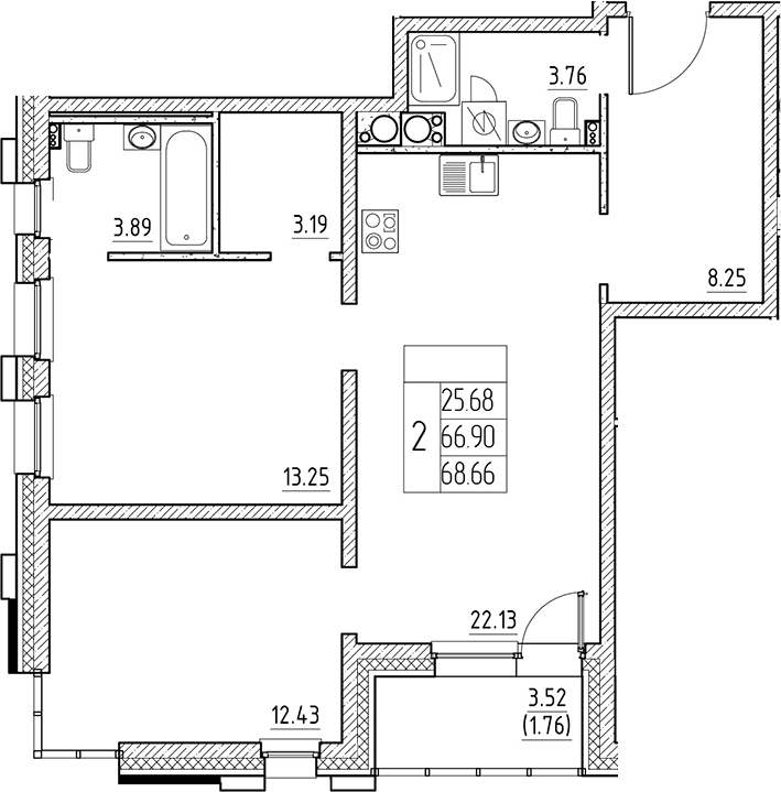 Планировка — Сезоны, 3-комн., 67 м²
