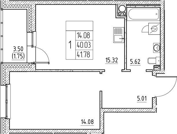 Планировка — Сезоны, 2-комн., 40 м²