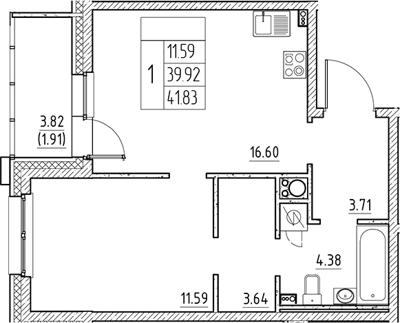 Планировка — Сезоны, 2-комн., 40 м²