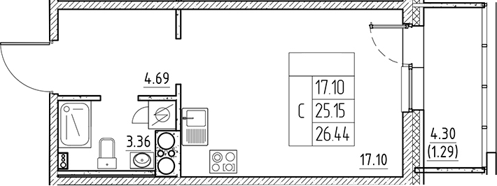 Планировка — Сезоны, Студия, 25 м²
