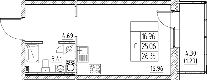 Планировка — Сезоны, Студия, 25 м²