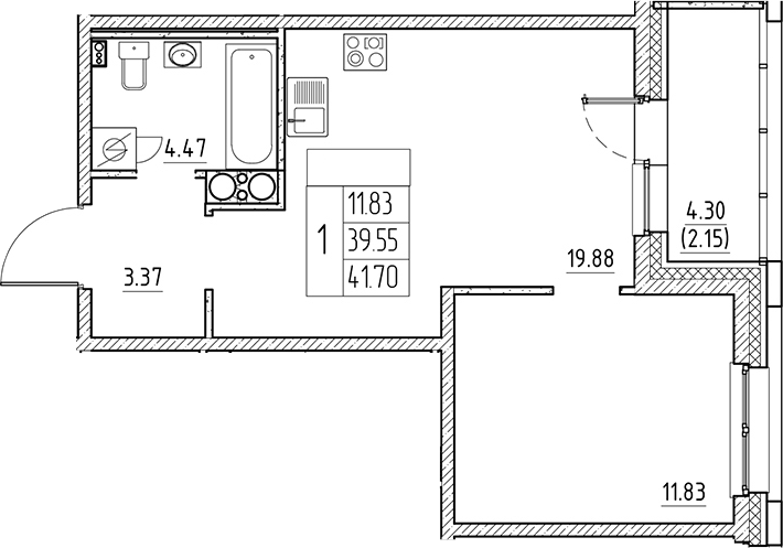 Планировка — Сезоны, 2-комн., 40 м²