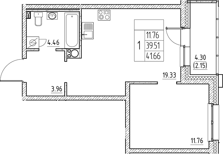 Планировка — Сезоны, 2-комн., 40 м²