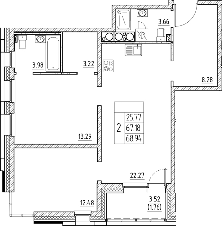 Планировка — Сезоны, 3-комн., 67 м²
