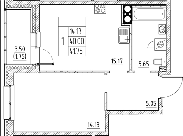 Планировка — Сезоны, 2-комн., 40 м²