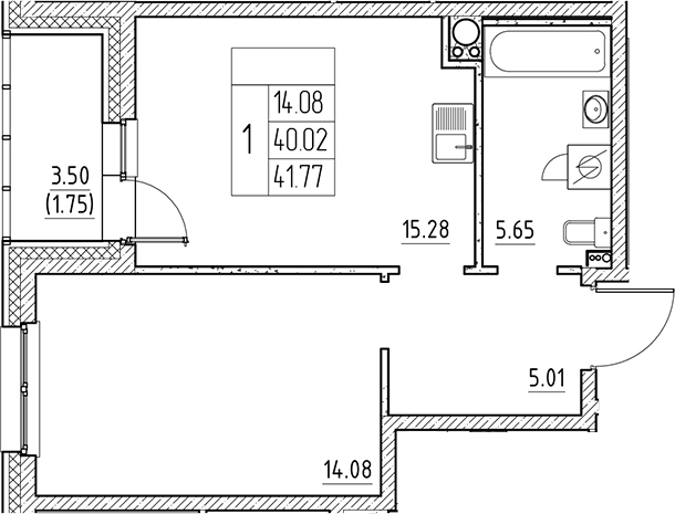 Планировка — Сезоны, 2-комн., 40 м²