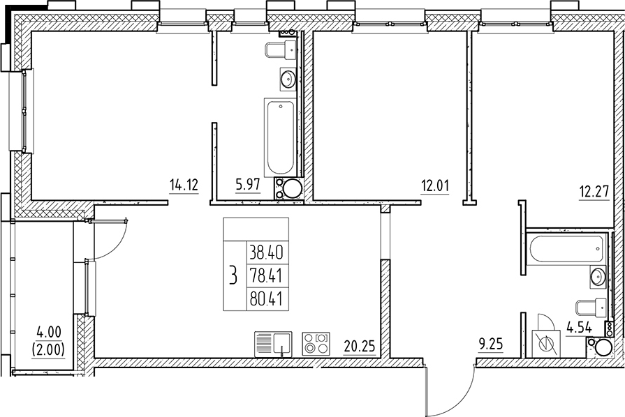 Планировка — Сезоны, 4-комн., 78 м²