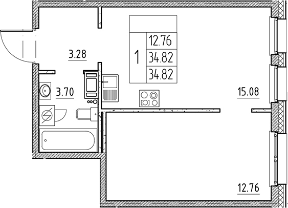 Планировка — Сезоны, 2-комн., 35 м²