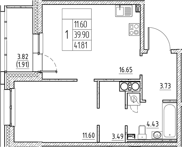 Планировка — Сезоны, 2-комн., 40 м²