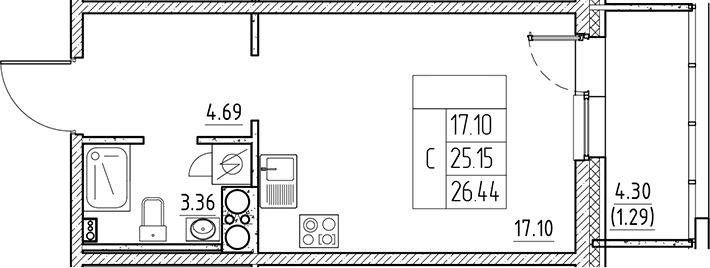 Планировка — Сезоны, Студия, 25 м²
