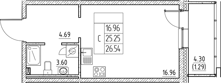 Планировка — Сезоны, Студия, 25 м²