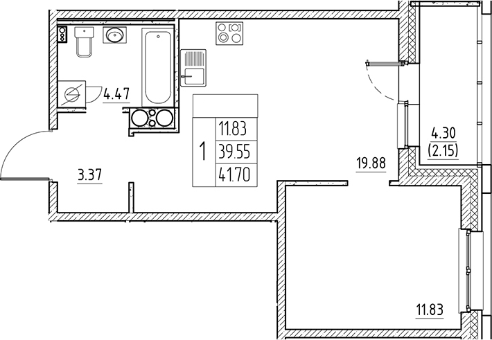 Планировка — Сезоны, 2-комн., 40 м²