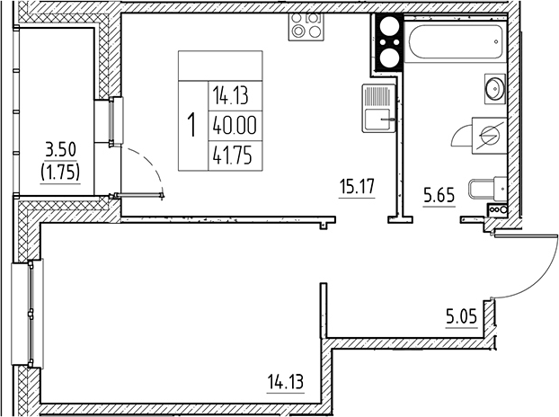 Планировка — Сезоны, 2-комн., 40 м²