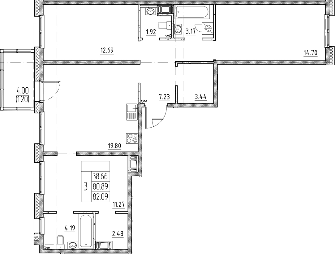 Планировка — Сезоны, 4-комн., 81 м²