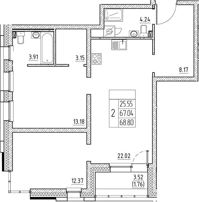 Планировка — Сезоны, 3-комн., 67 м²