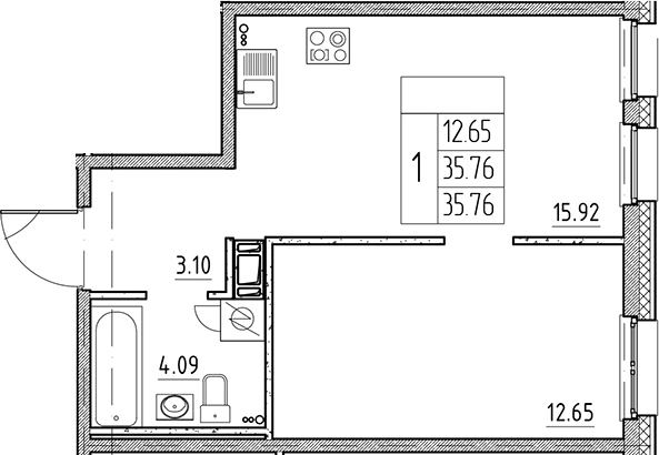 Планировка — Сезоны, 2-комн., 36 м²