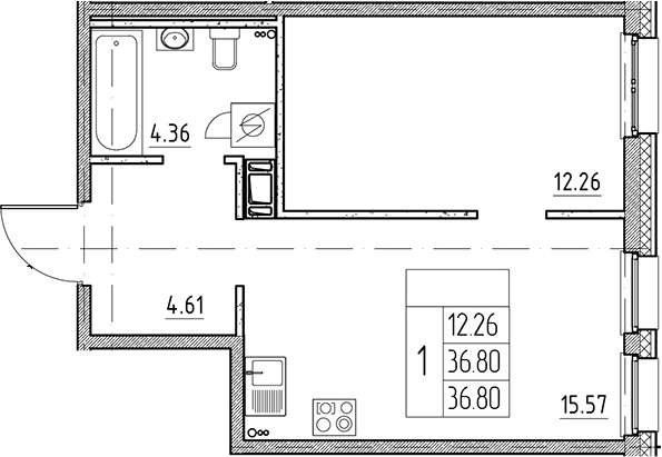 Планировка — Сезоны, 2-комн., 37 м²