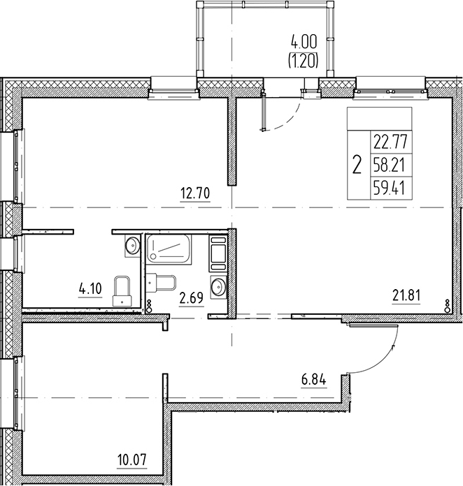 Планировка — Сезоны, 3-комн., 58 м²