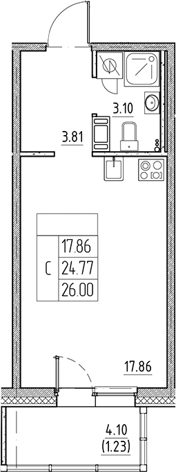 Планировка — Сезоны, Студия, 25 м²