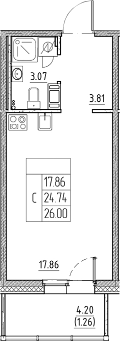 Планировка — Сезоны, Студия, 25 м²