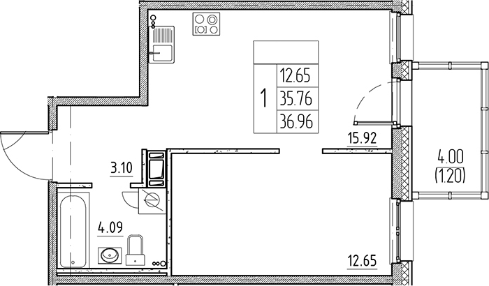 Планировка — Сезоны, 2-комн., 36 м²