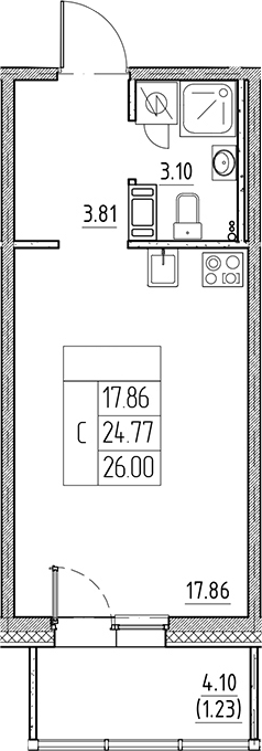 Планировка — Сезоны, Студия, 25 м²