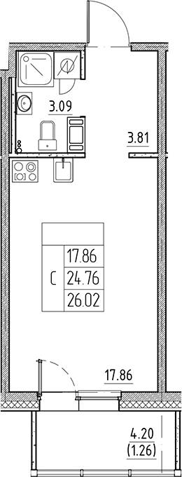Планировка — Сезоны, Студия, 25 м²