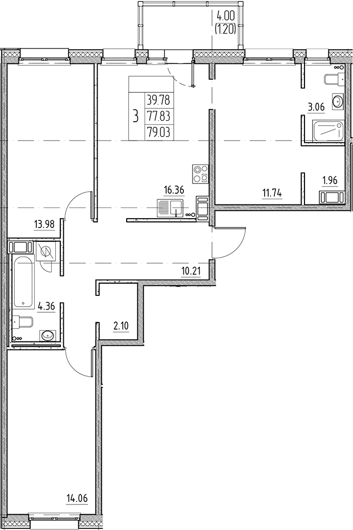 Планировка — Сезоны, 4-комн., 78 м²