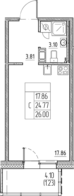 Планировка — Сезоны, Студия, 25 м²