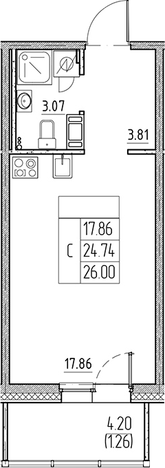 Планировка — Сезоны, Студия, 25 м²