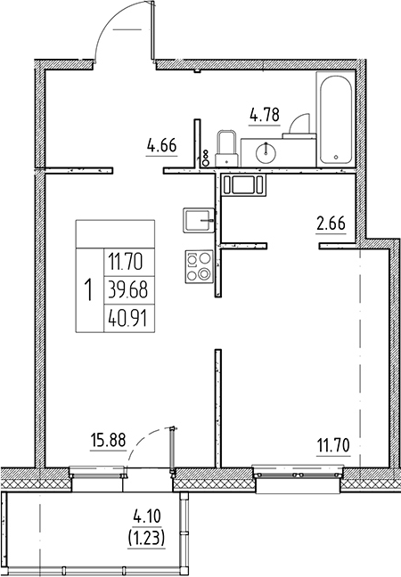 Планировка — Сезоны, 2-комн., 40 м²