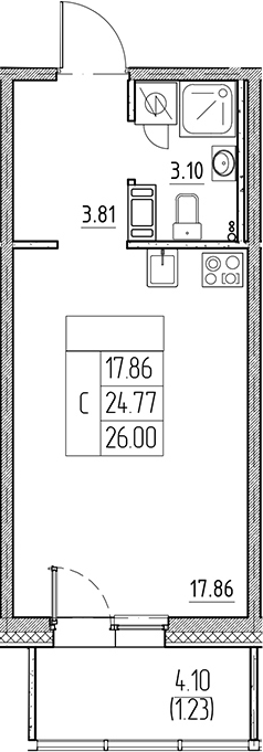 Планировка — Сезоны, Студия, 25 м²