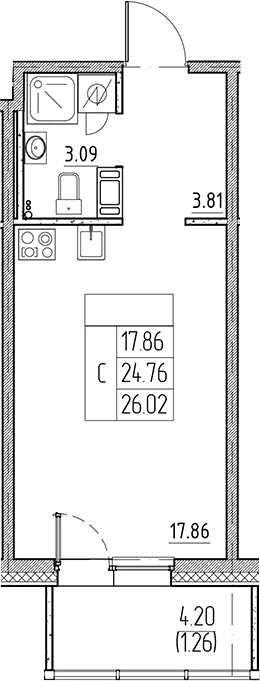 Планировка — Сезоны, Студия, 25 м²