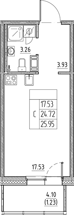 Планировка — Сезоны, Студия, 25 м²